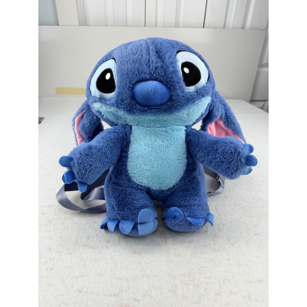 Disney Lilo & Stitch Plush Character Backpack Blue Fuzzy Adjustable Straps